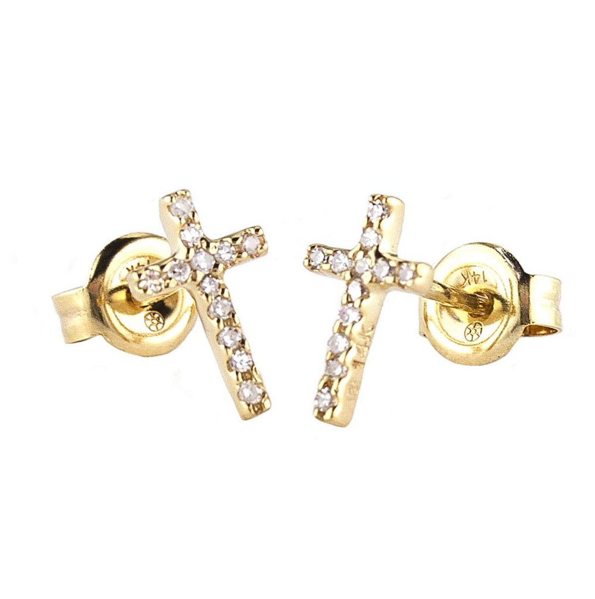 Diamond Cross Earring - 14k