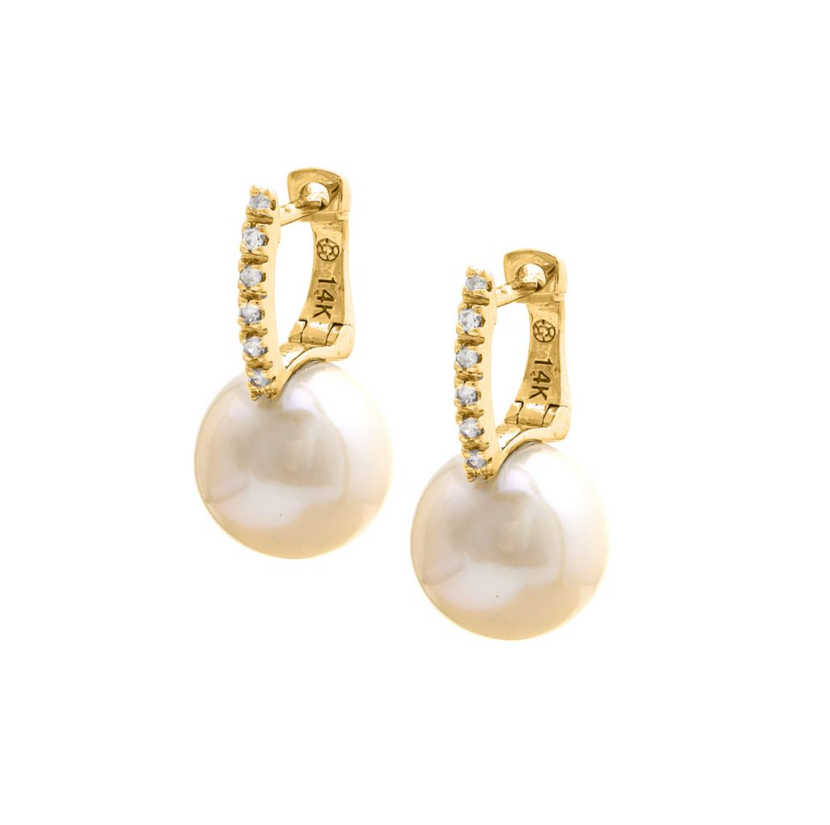 Earring With Pearl, Diamonds. Yellow Gold - 14k