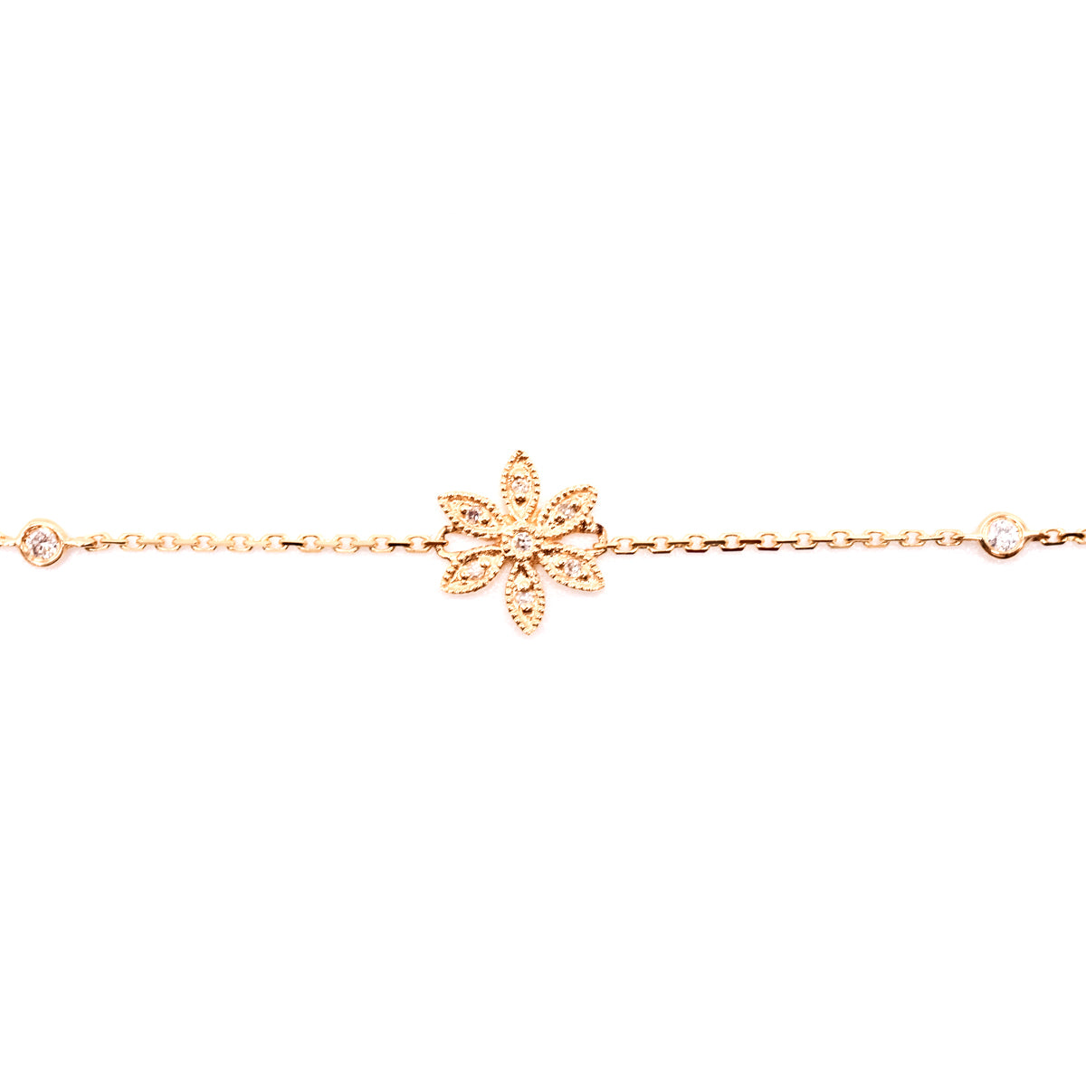 Bracelet With Diamonds "Flower" - 7" - 14k