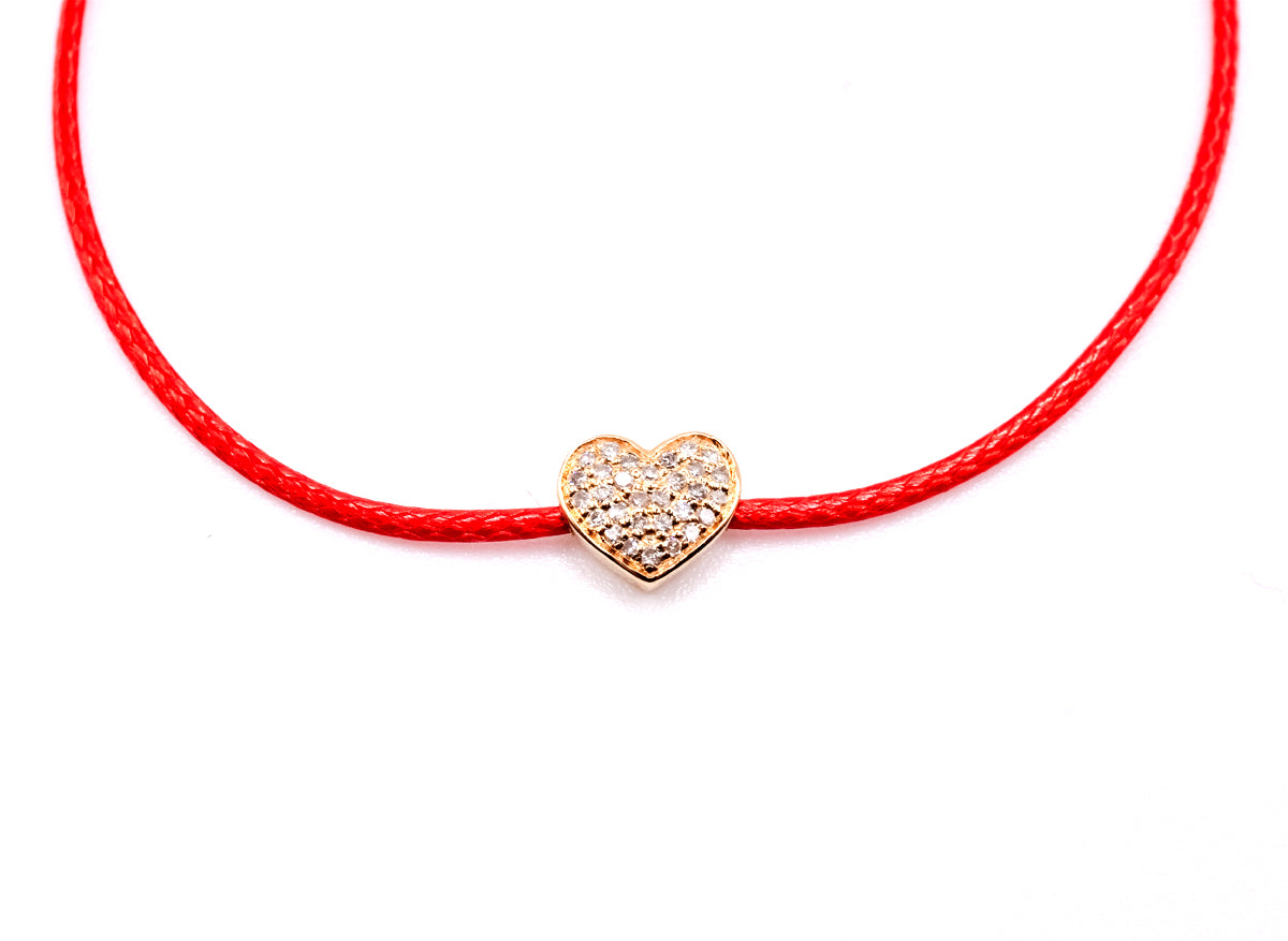 Bracelet on Cord. Diamond Heart 7.5" - 14k