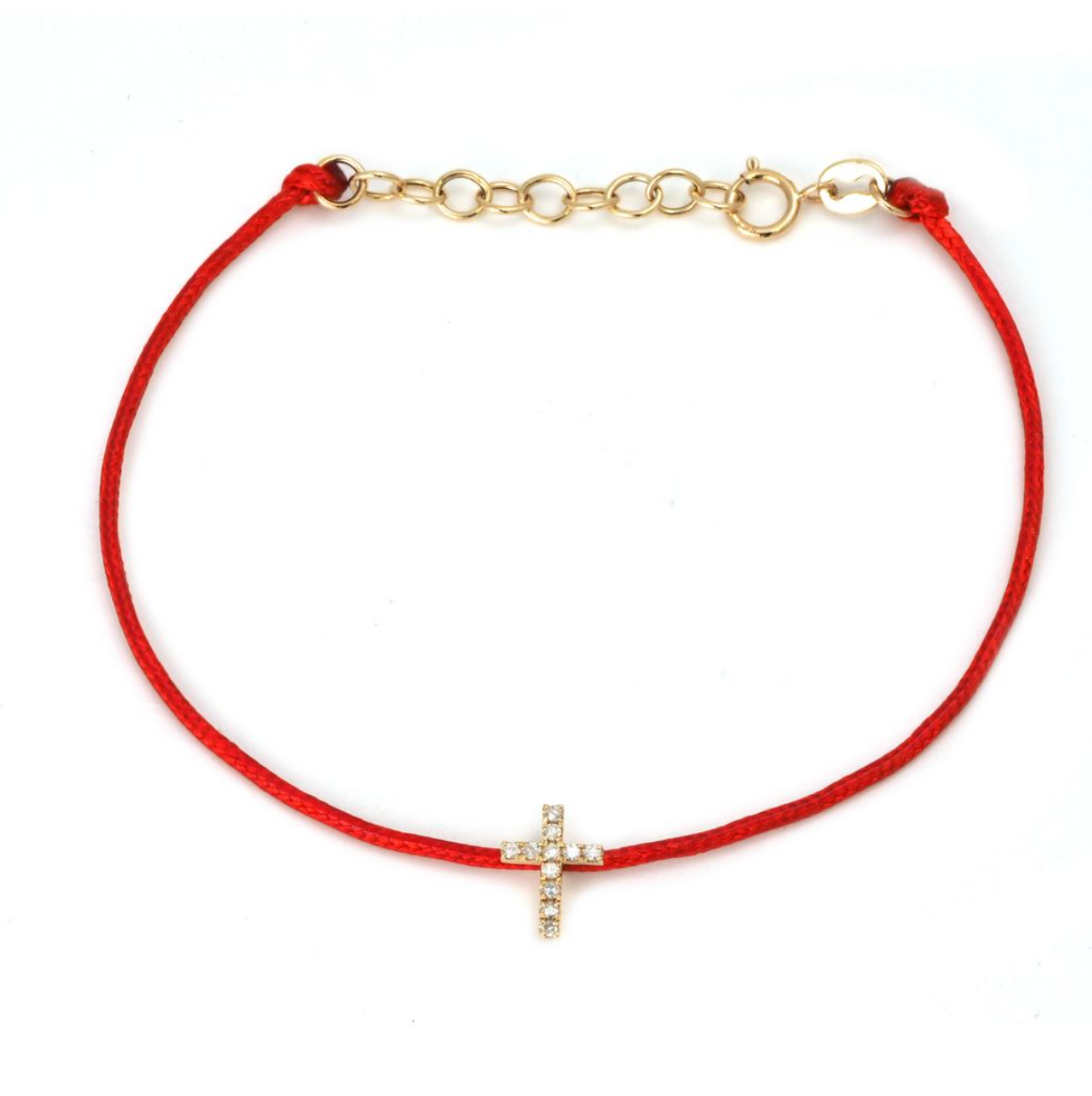 Bracelet on Cord. Diamond Cross 7.5" - 14k