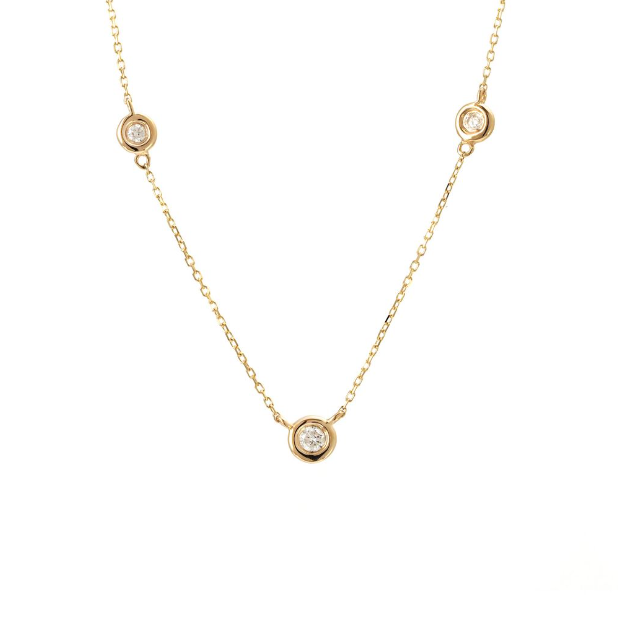 Necklace - Three Bezel Set Diamond 18" - 14k