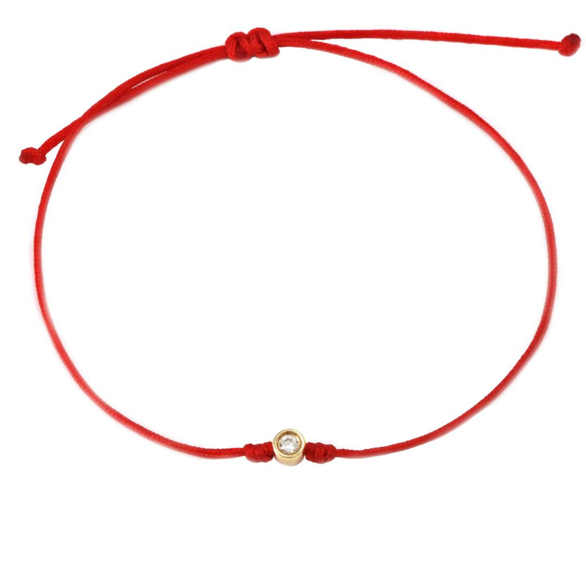 Bracelet on Red Cord. Bezel Set Diamond - 14k